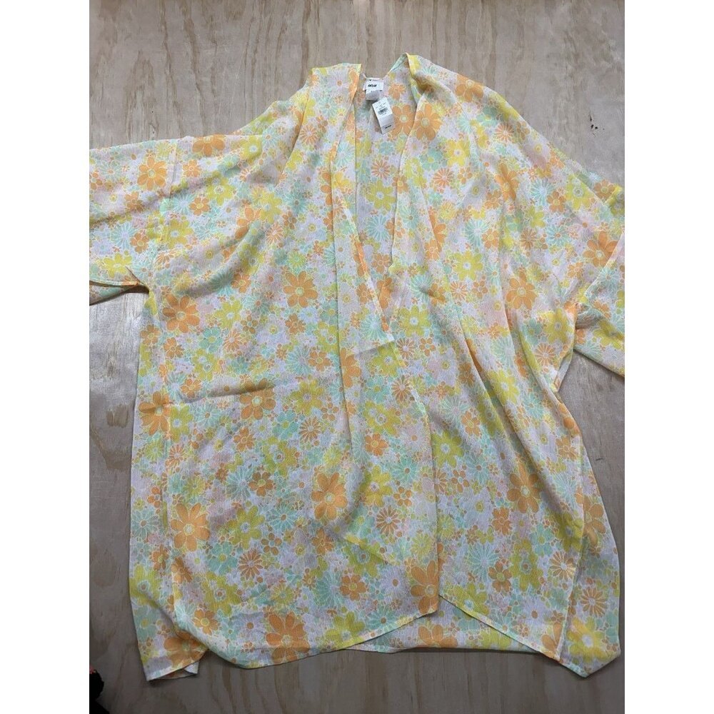 Aerie NWTs Floral Yellow Chiffon Cropped Cape Coverup One Size Sunny 70’ Boho